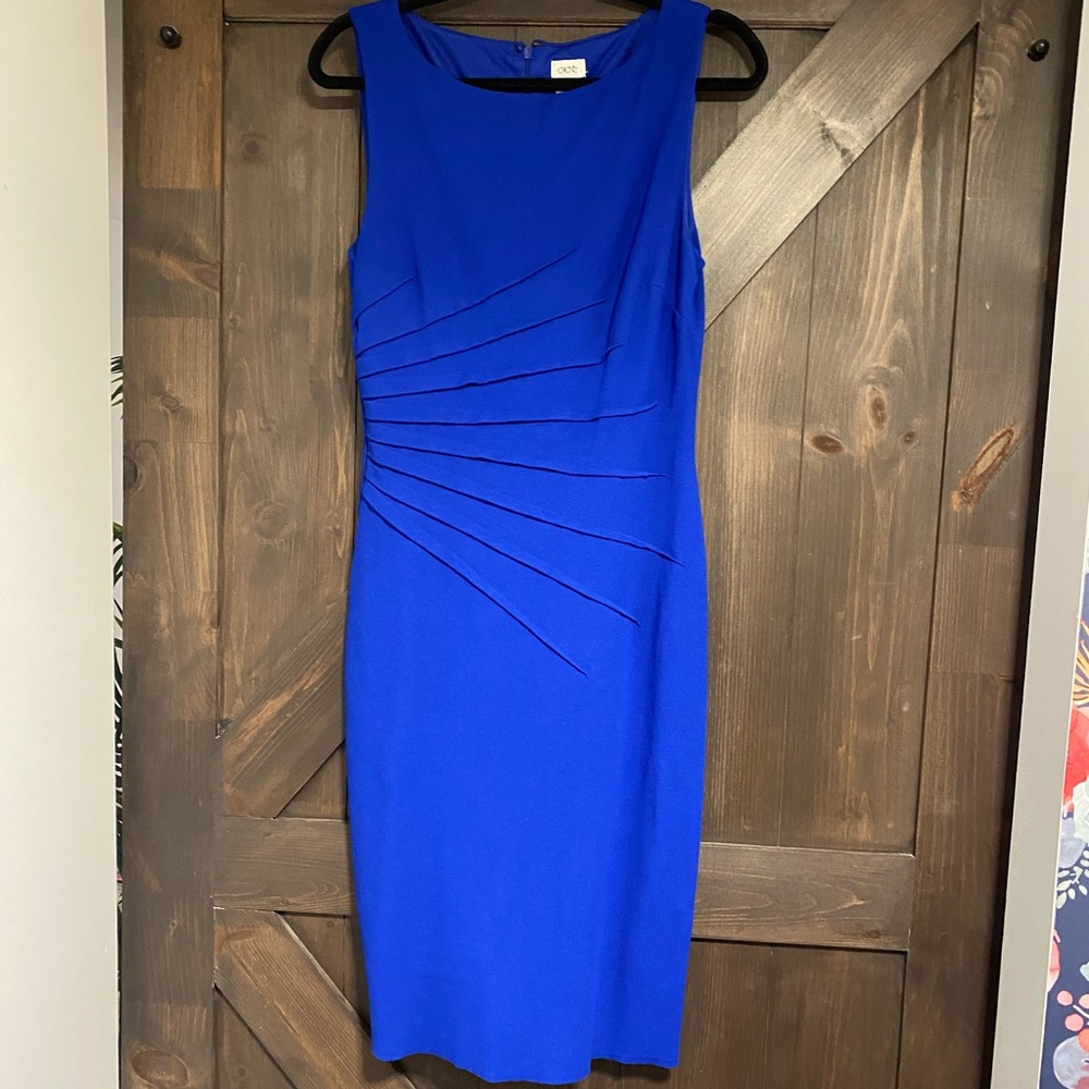 Cache Blue Ruched Sheath Midi Dress